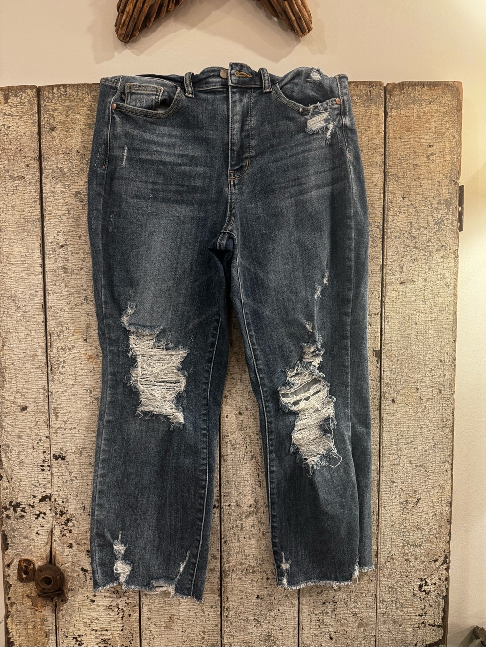 Judy Blue 5/27 Distressed Straight Leg Jeans Raw Hem JB82434MD